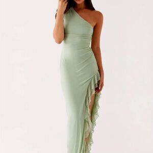 Ruffle One-Shoulder Green Dress
